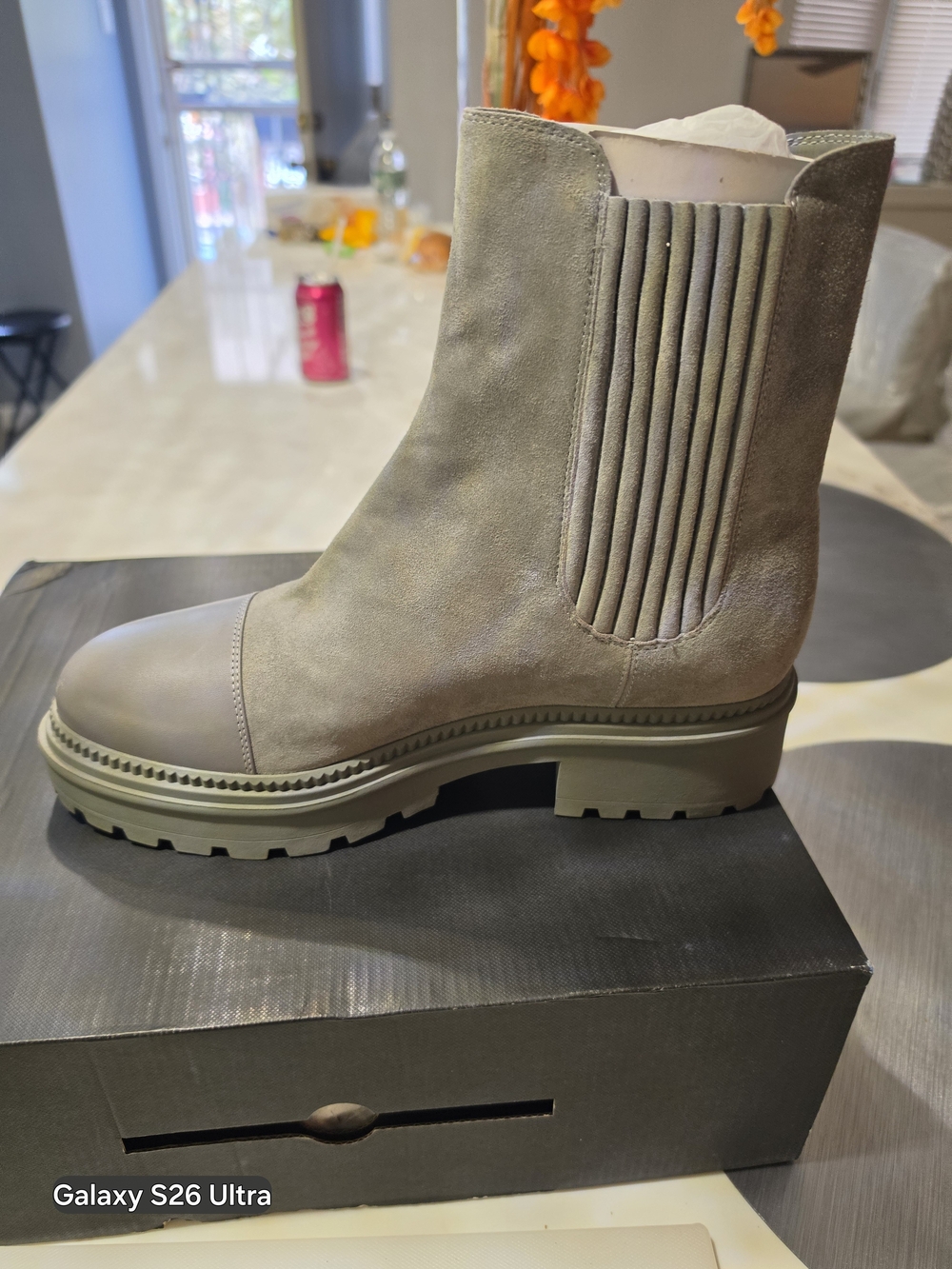 Marc Fisher Olive-Taupe Suede Chelsea Lug Boot